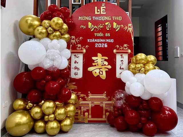 Mẫu Backdrop Chữ Hỷ Mừng Thọ Tại Nhà