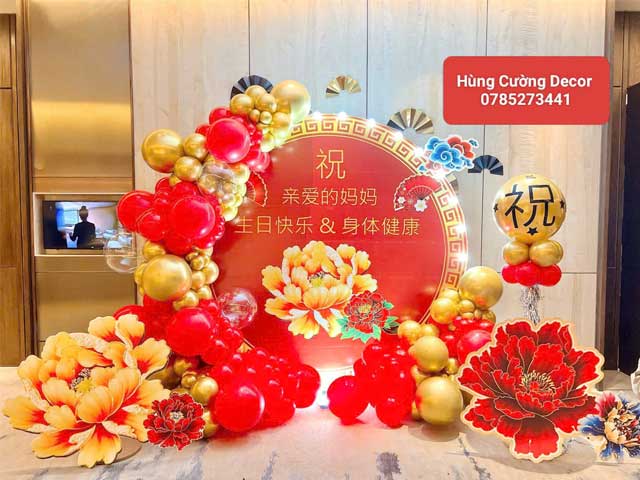 Backdrop Mừng Thọ Màu Đỏ Vàng